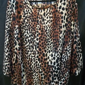 Animal Print Scoop-Neck Blouse in Brown and Black